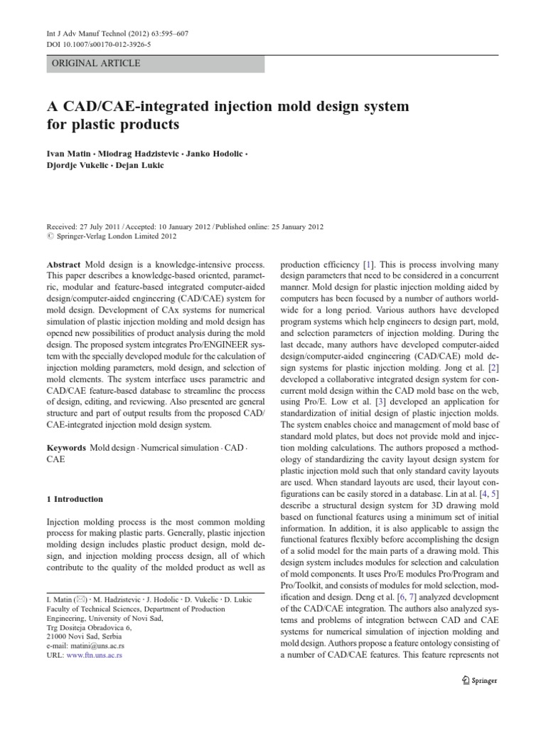 CAD/CAE System for Injection Mold Design | PDF | Computer Aided Design ...