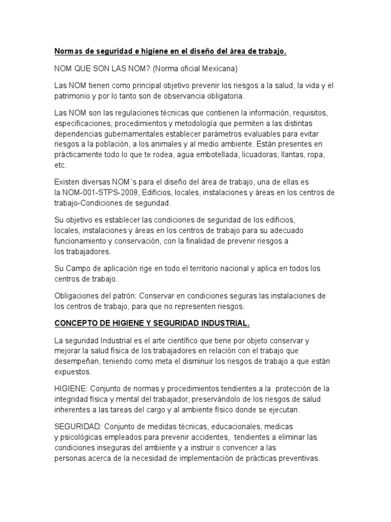 Normas de Seguridad e Higiene Laboral | PDF | Factores humanos y ...