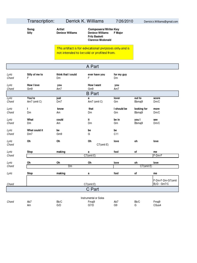 Silly Deniece Williams Lyrics Chords PDF