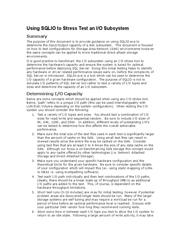 Using SQLIO To Stress Test An I/O Subsystem | PDF | Cache (Computing ...