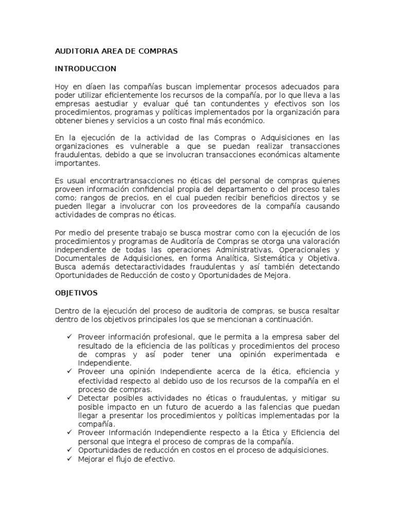 Auditoria de Compras | PDF | Calidad (comercial) | Logística