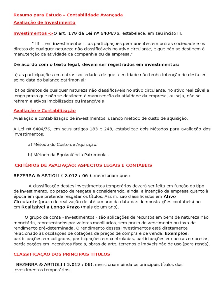 Resumo para Estudo - Contabilidade Avançada | PDF | Capital próprio  (finanças) | Título corporativo, image size:768x1024