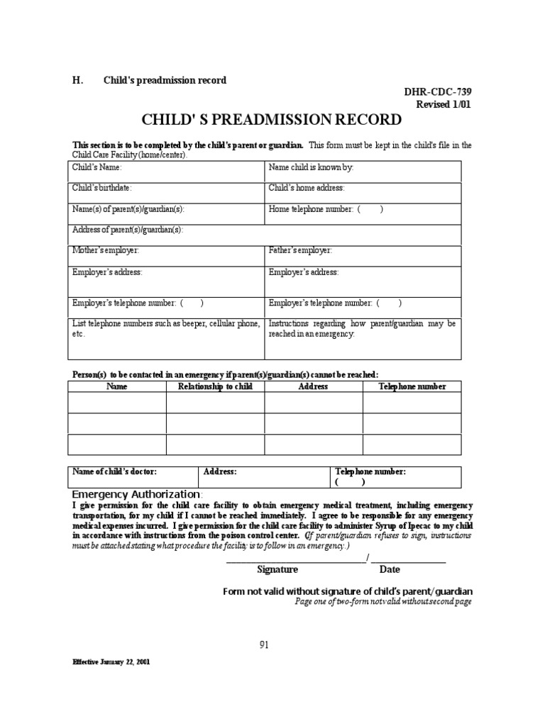 Child's Preadmission Record Form | PDF | Parent | Relationships
