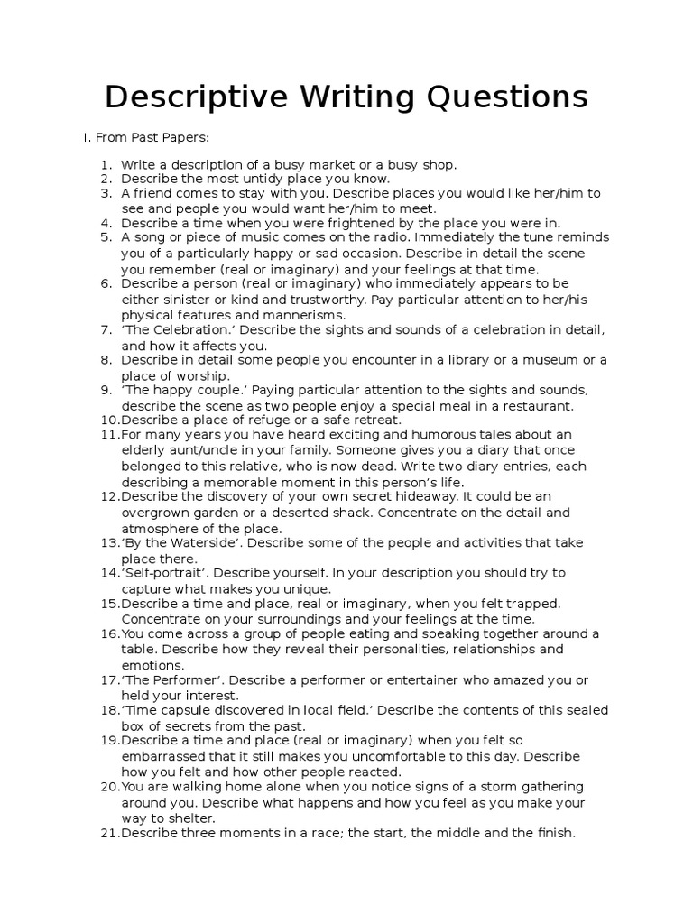 Descriptive Writing Questions | Emotions | Self-Improvement