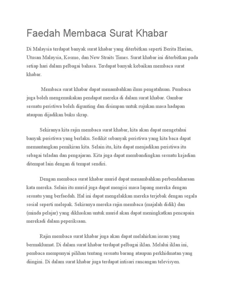 Contoh Latihan Karangan Dalam Surat Khabar Didik 2018