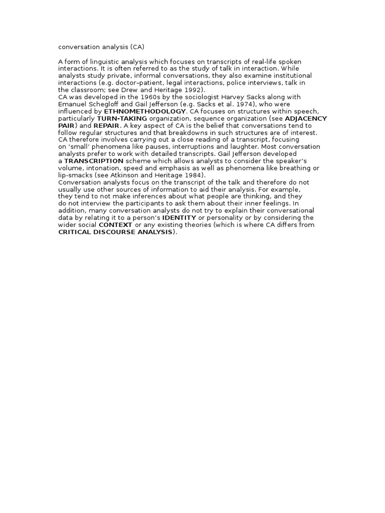 Understanding Conversation Analysis Techniques | PDF | Language Arts ...