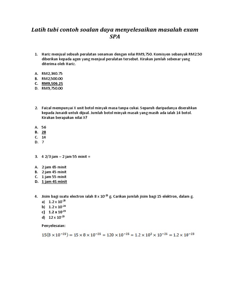 Contoh Soalan Daya Menyelesaikan Masalah Latihan Exam Kerajaan Pdf
