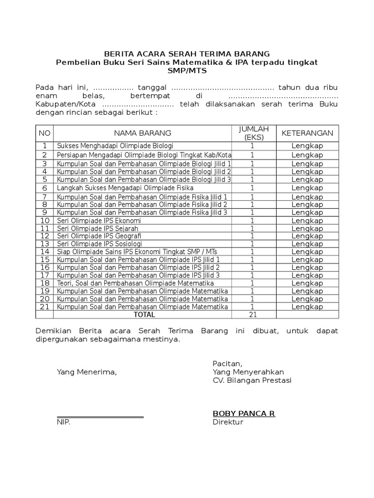 Berita Acara Serah Terima Barang