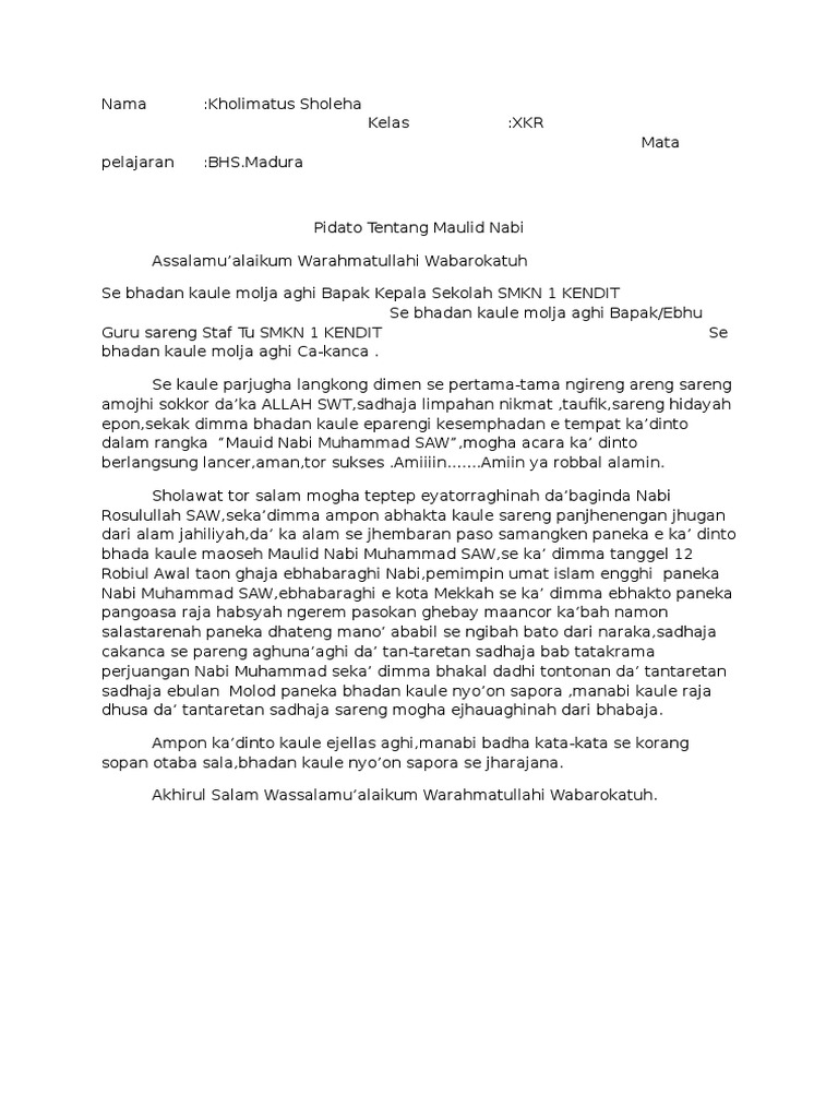 Teks Pidato Bahasa Madura Singkat - Kumpulan Contoh Teks Pidato
