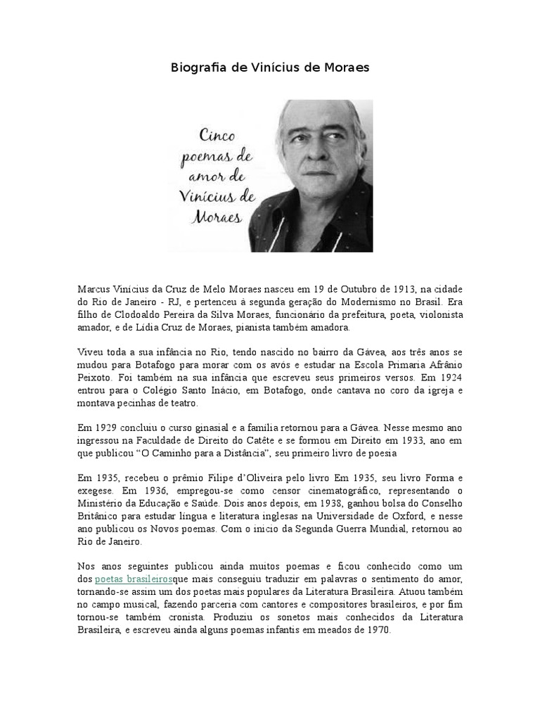 Biografia Resumida de Vinícius de Moraes | PDF