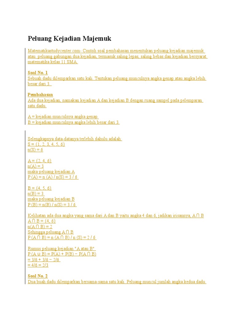 Soal Un Peluang Kejadian Majemuk