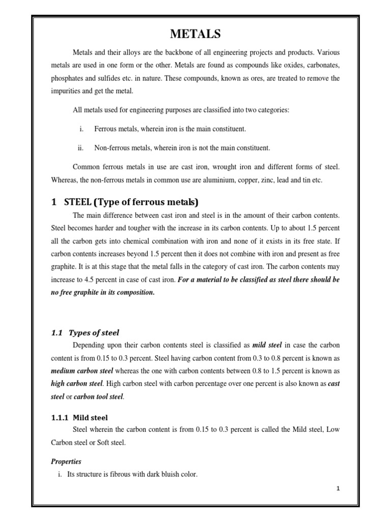 Metals 1 STEEL (Type of Ferrous Metals) PDF