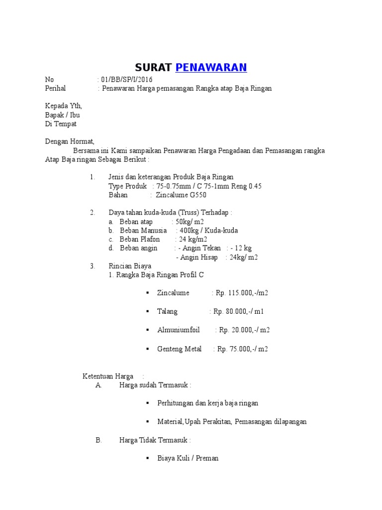 Surat Penawaran Baja Ringan Pdf