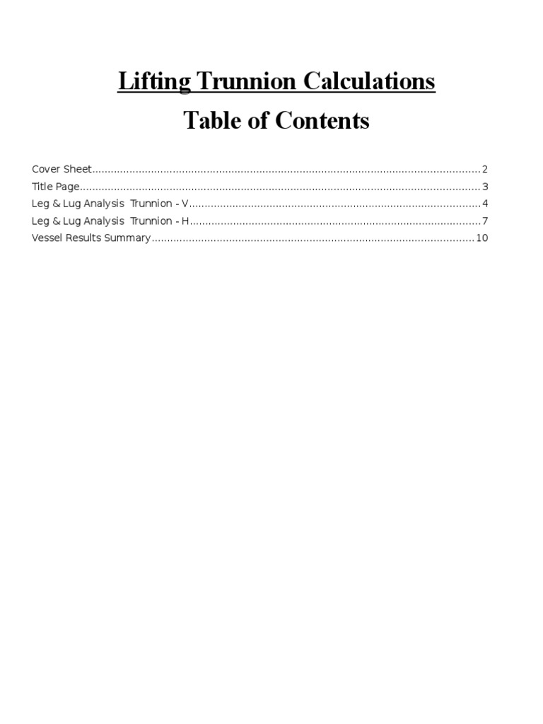 Lifting Trunnion Calculations Sample PDF Stress (Mechanics) Bending