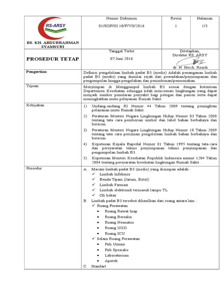 Sop Tps Limbah Medis