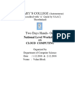  Two Days Hands- On  National Level Workshop  ON CLOUD  COMPUTING 