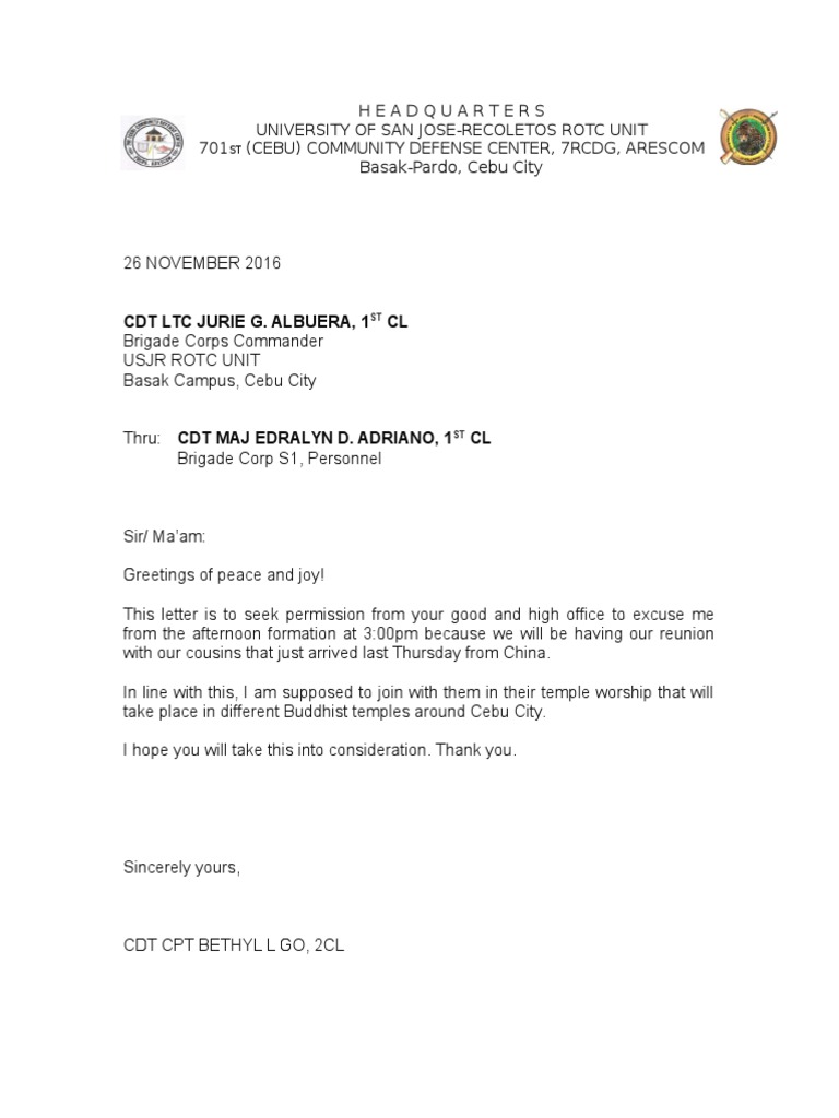 Excuse Letter