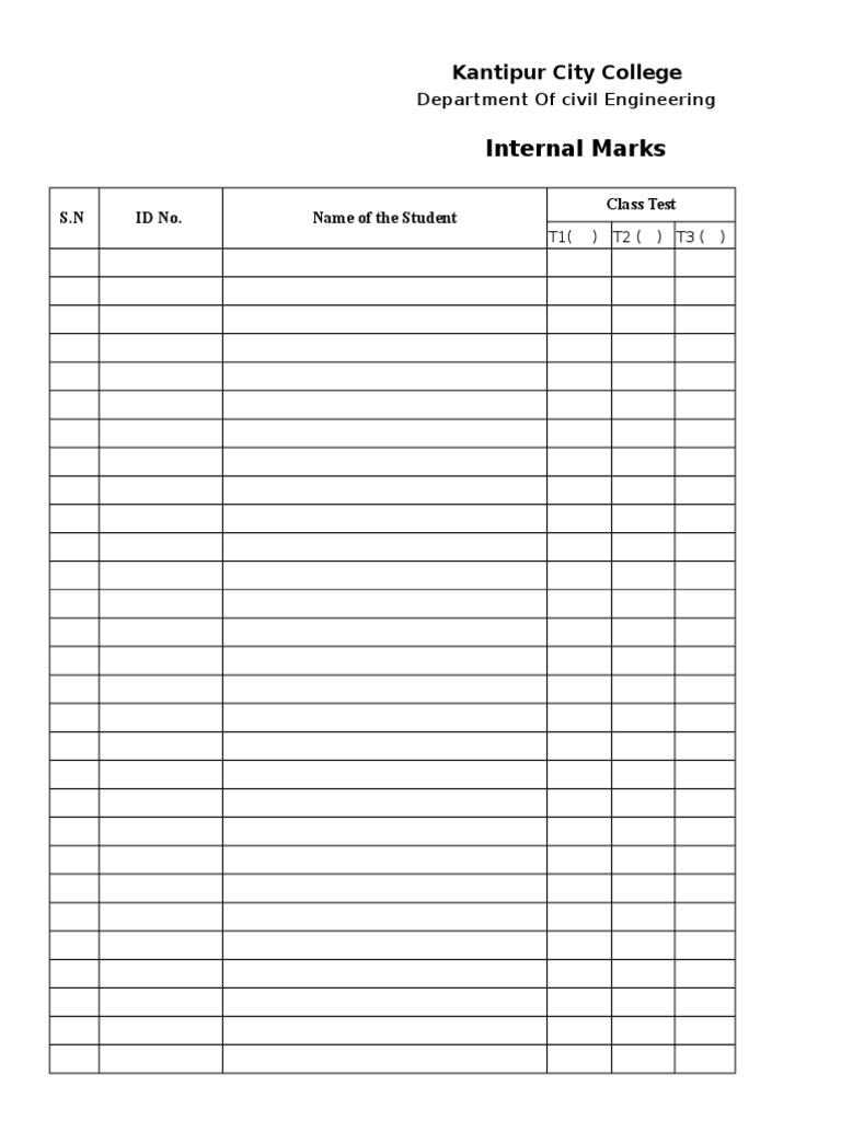 Civil Engineering Internal Marks Report | PDF | Teaching Methods ...