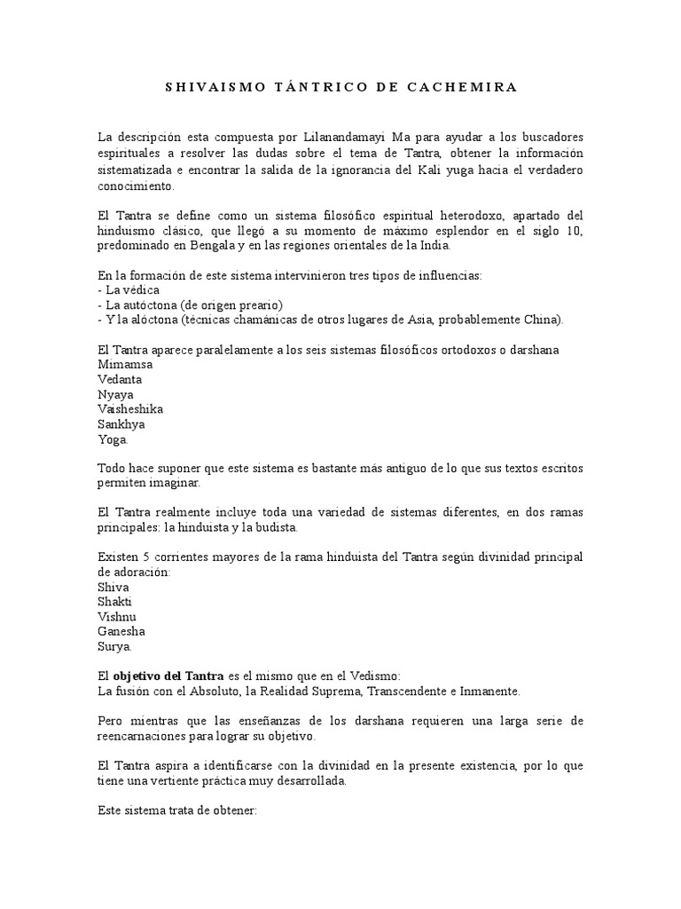 Shivaismo Tántrico de Cachemira | PDF | Tantra | Śūnyatā
