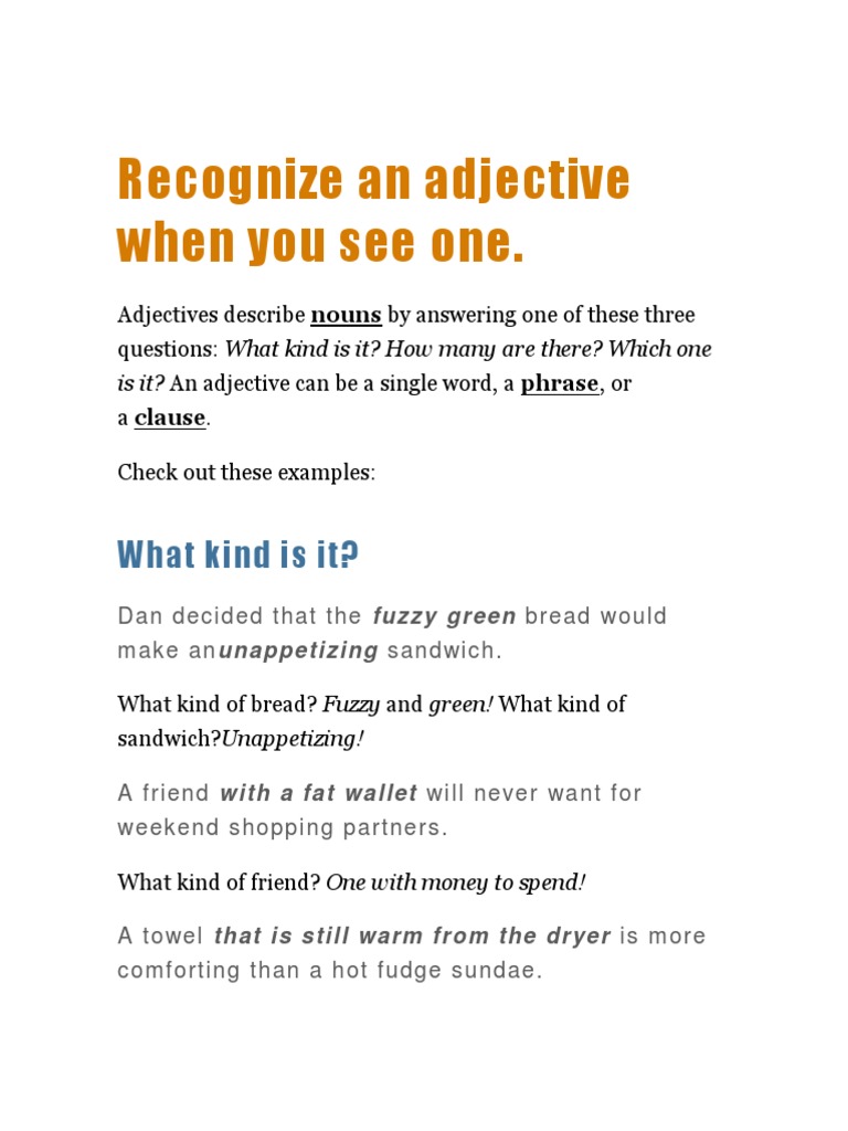 Recognize An Adjective When You See One PDF