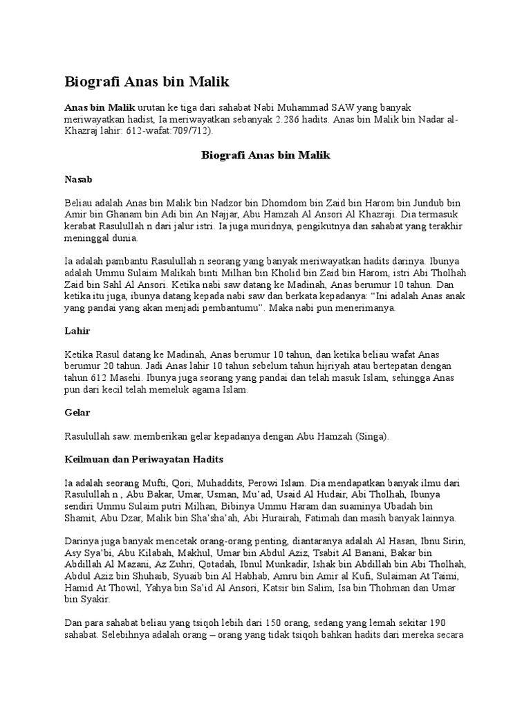 Biografi Anas Bin Malik