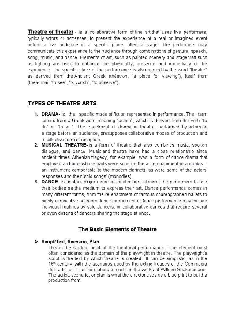 Theatre Arts and Cinema | PDF | Theatre | Performing Arts