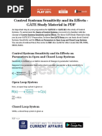 Control Systems Sensitivity and Its Effects - GATE Study Material in PDF