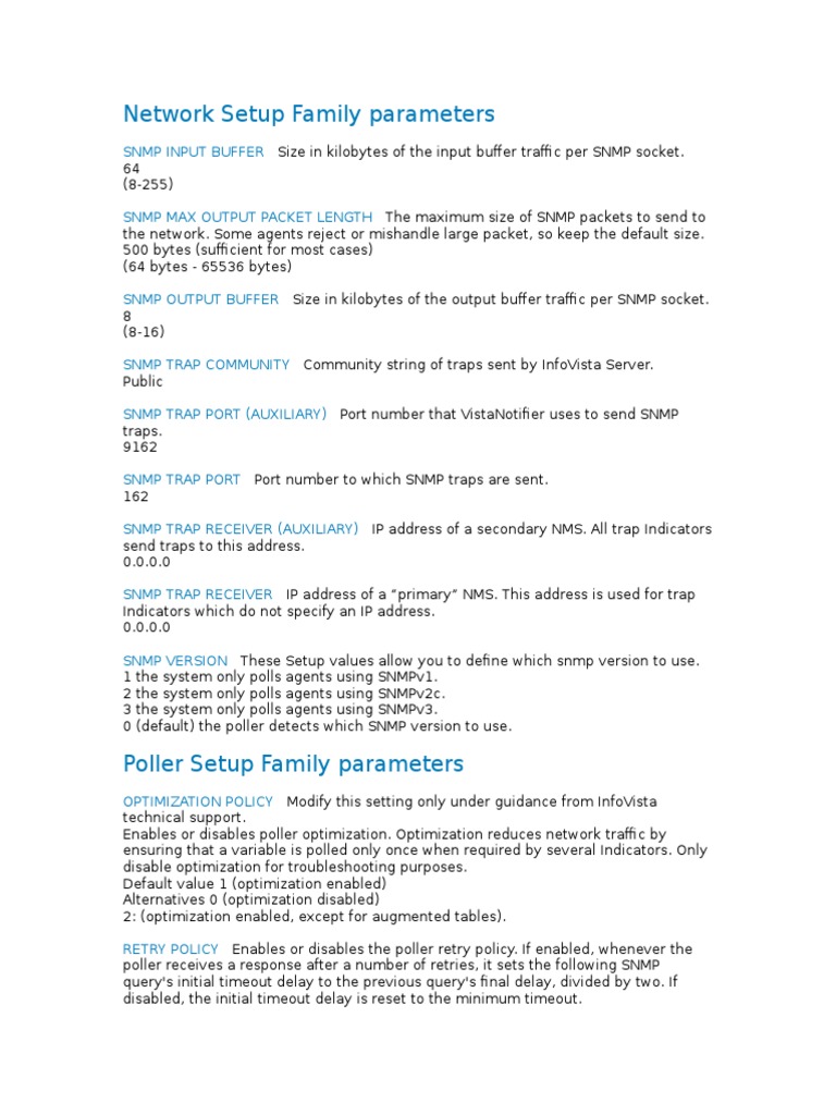 Network Setup Family Parameters: SNMP Input Buffer | PDF | Port ...