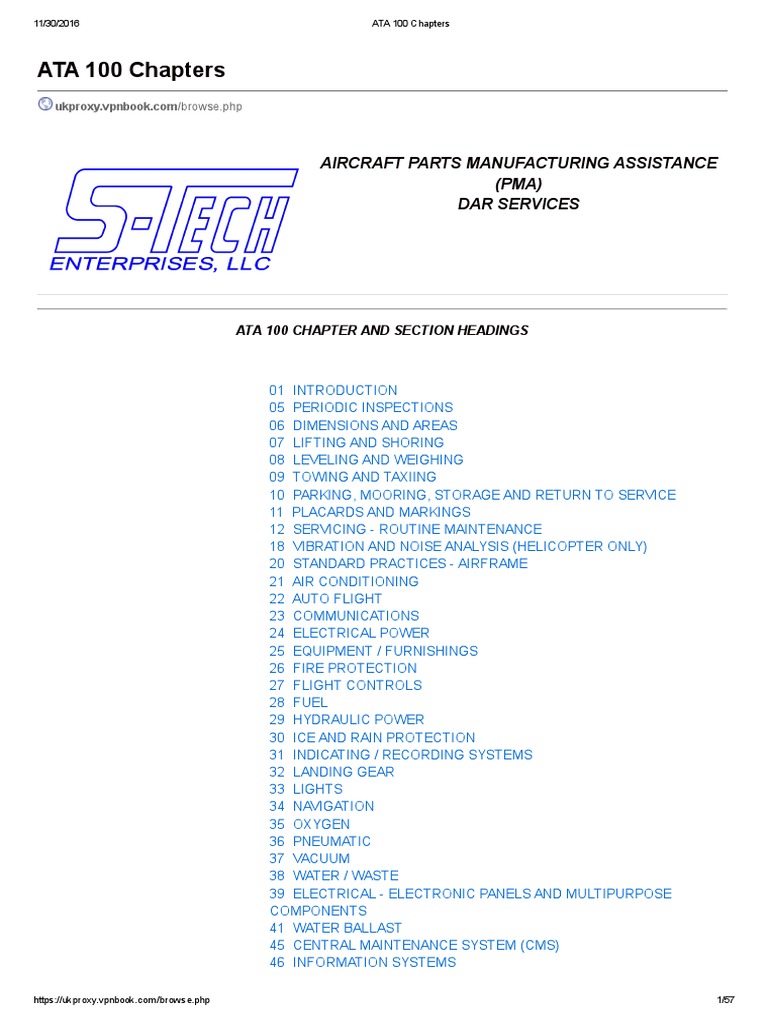 ATA 100 Chapters.pdf | Aerospace Engineering | Aviation