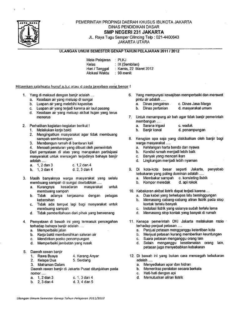 Uas Genap Plkj Kelas Ix Tahun 2012 Pdf