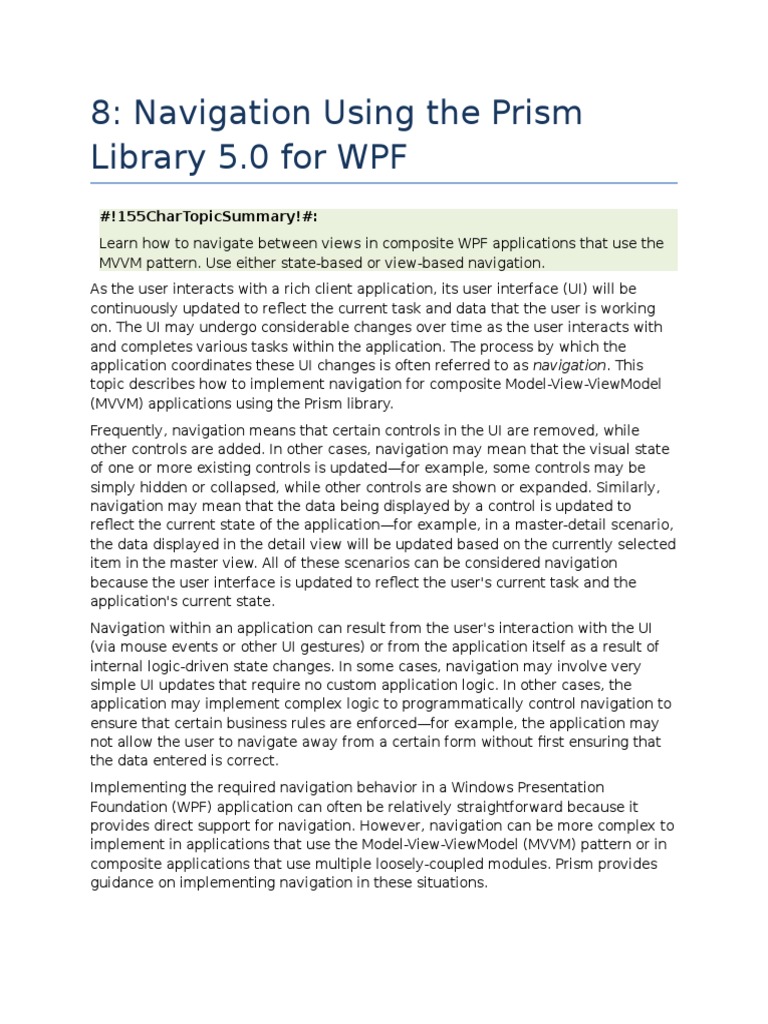WPF Navigation with Prism Library | PDF | Windows Presentation ...