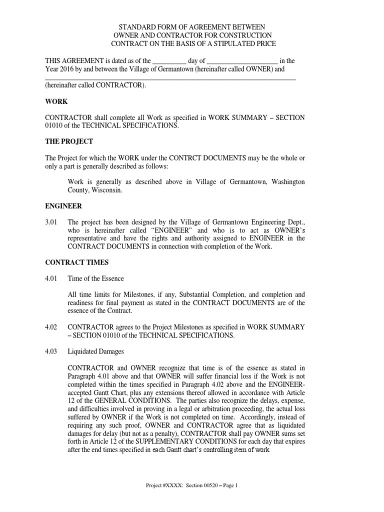 Owner-Contractor Construction Agreement | PDF | General Contractor | Virtue