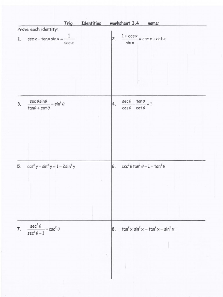 Simplifying Trigonometric Expressions Worksheet With Answers