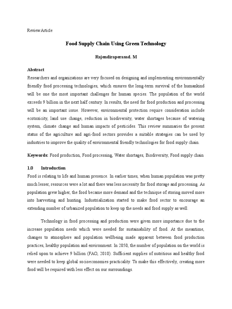 Green Tech in Food Supply Chain | PDF | Greenhouse Gas | Agriculture