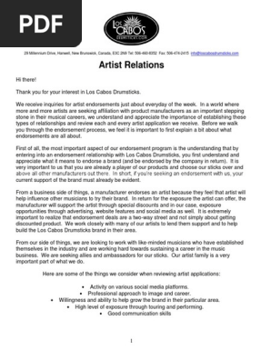 2013 Artist Endorsement Application Full Package