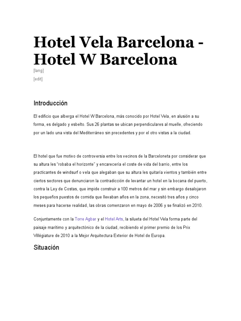 Hotel Vela Barcelona Docx Barcelona Fundacion Ingenieria