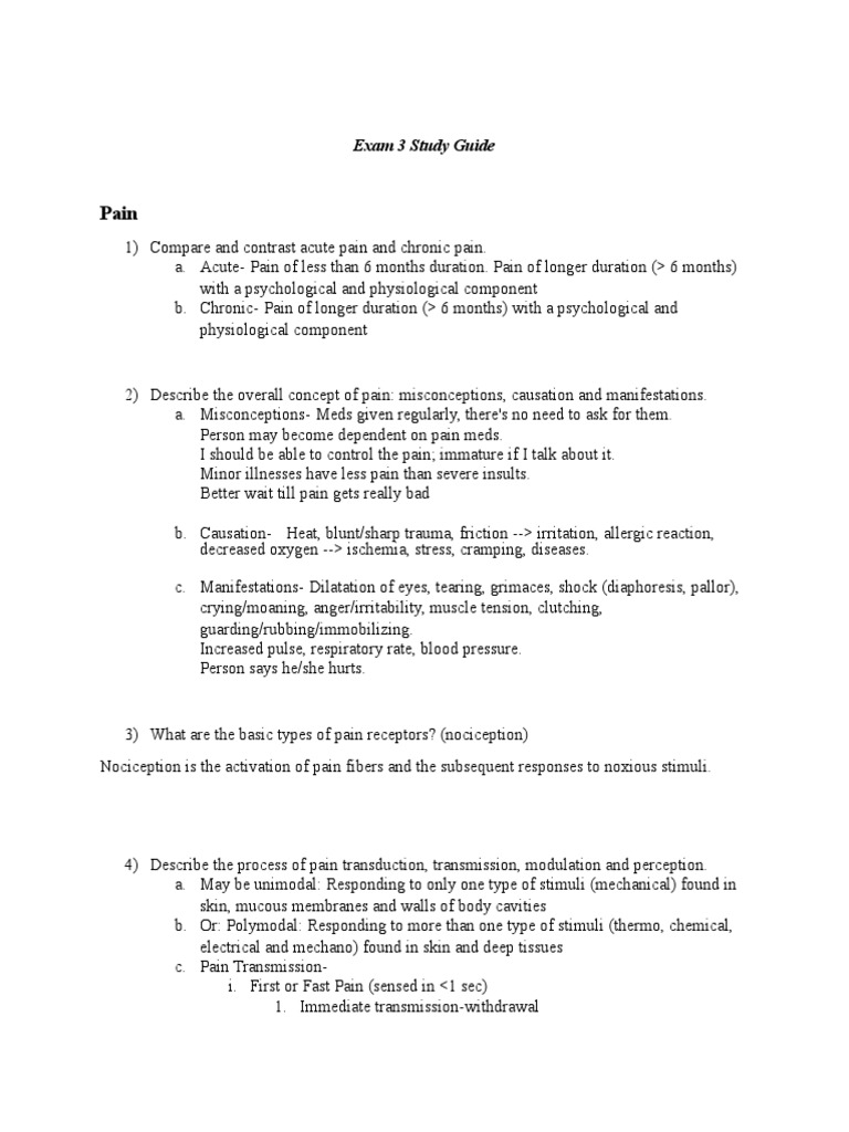 Patho Exam 3 Study Guide | PDF | Pain | Anatomy