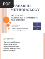 Research Methodology: Variables, Hypothesis and Errors