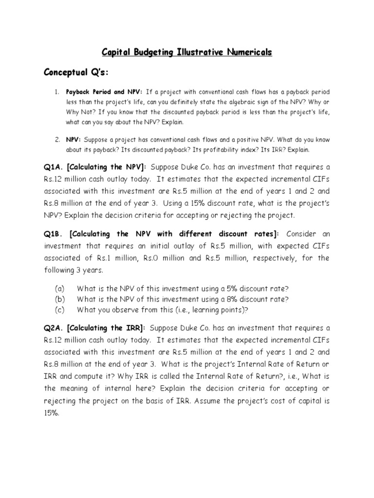 Capital Budgeting Illustrative Numericals | PDF | Internal Rate Of ...