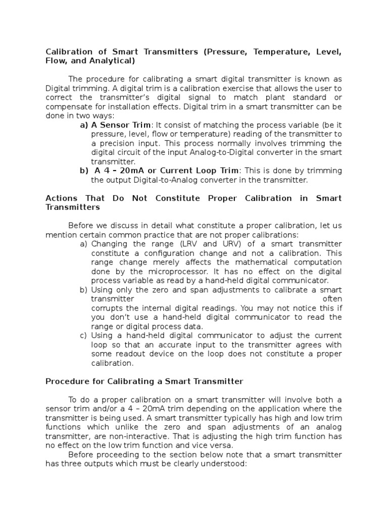 Smart Transmitter Calibration Guide | PDF | Calibration | Sensor