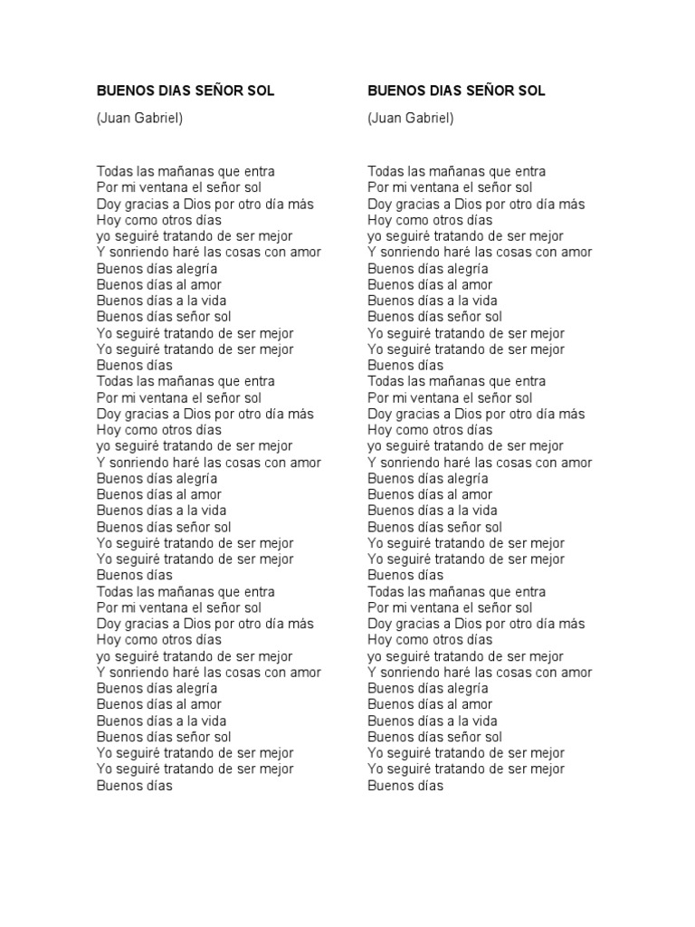Buenos Días Señor Sol - Letra de Juan Gabriel | PDF