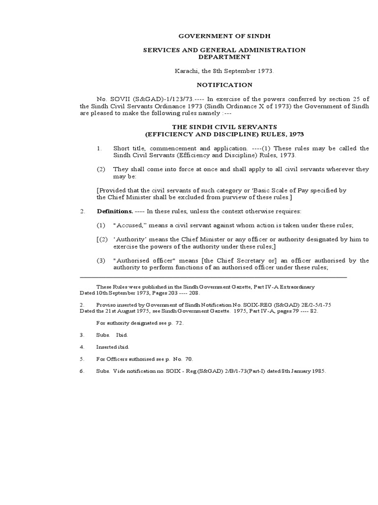 Sindh Civil Servants Rules PDF Inquiry Government