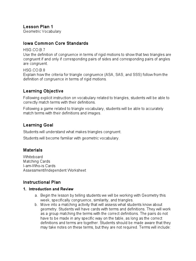Lesson Plan 1: 1. Introduction and Review | PDF | Geometric Objects ...