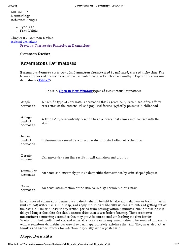 Common Rashes - Dermatology - MKSAP 17 | PDF