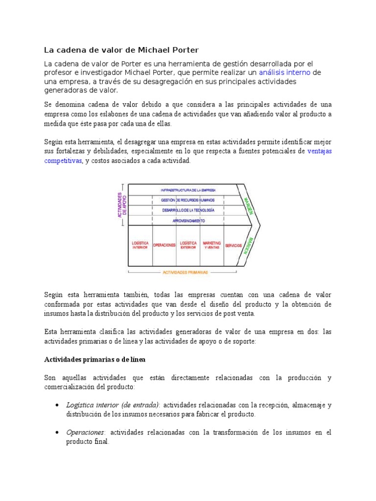 Análisis de la Cadena de Valor de Porter | PDF | Cadena de valor ...