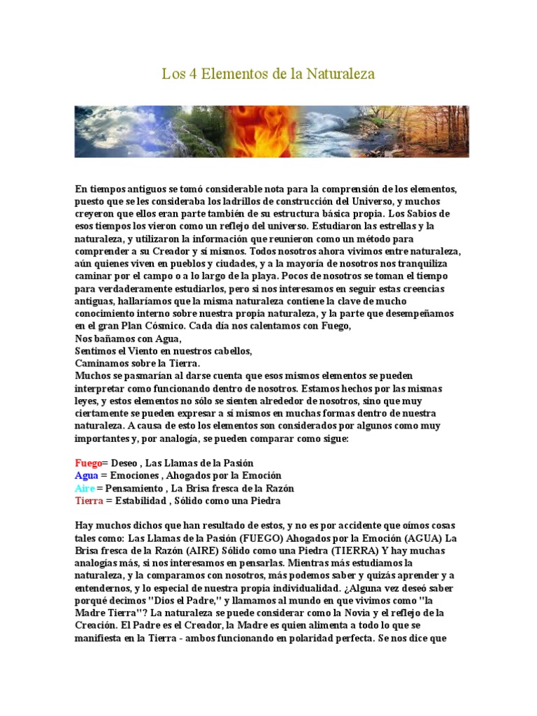Los Cuatro Elementos de la Naturaleza | PDF | Incendios | Naturaleza