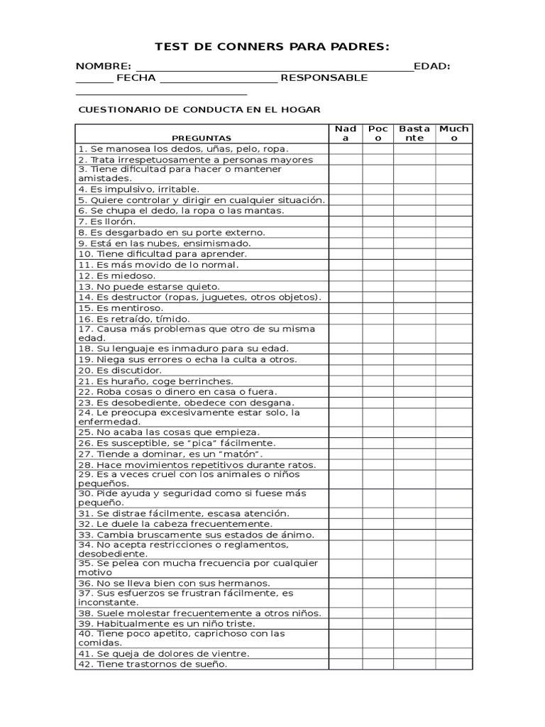 Test de Conners para Padres | PDF