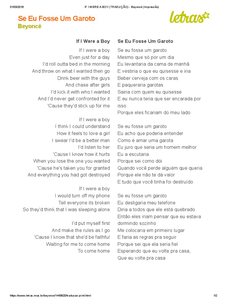 If I Were A Boy (Tradução) - Beyoncé (Impressão), PDF, Beyoncé