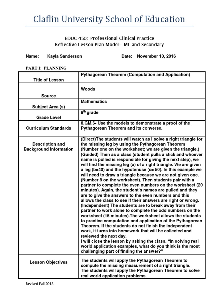 Pythagorean Theorem Lesson Plan | PDF | Lesson Plan | Educational ...