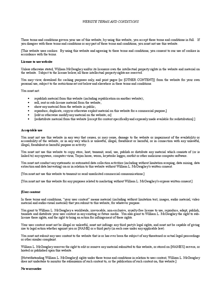 Website Terms and Conditions | PDF | Disclaimer | Websites
